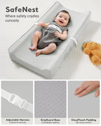 Vegan Leather Waterproof Baby Changing Pad - Wipeable, Extra Thick & Portable & Non-Slip Diaper Mat for Dresser, Crib, Travel | Soft & Safe (Gray)