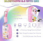 QearFun Unicorn Bluetooth Headphones for Girls - with Microphone & 3.5mm Jack, Adjustable Headband for Kids Teens Toddlers, School iPad Tablet PC Smartphones Compatible (Pink)