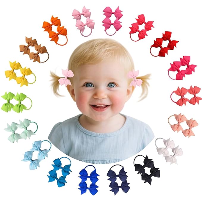 40pcs baby hair ties with Bows Elastic Ponytail Holders Small Hair Accessories for Kids Toddlers Infants. (Mixed color 2)