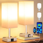 Light Gold Touch Lamps Set of 2 - Nightstand Lamp with USB-C + A Charge Ports & AC Outlets, 3-Way Dimmable Bedside Lamp, Small Table Lamp Light for Bedroom (Bulb Included)