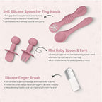 o'doe 11-Piece BPA-Free Silicone Baby Feeding Set | Thick & Soft Suction Plates, Baby Bowls, Wooden Fork & Spoon, and More | Make Mealtime Fun and Easy for Your Little One (Rose, V1)