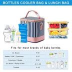 Breastmilk Cooler Bag with Ice Pack Fits 6 Baby Bottles Up to 9 Ounce, Baby Bottle Bag with Shoulder Strap for Nursing Mom Daycare, Straps