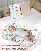 Muslin Baby Lounger Cover for Snuggle Me Organic Lounger/Baby Lounger/Organic Cotton Handmade Cover for Infant/Toddler Lounger/Nursing Pillow(White with Dinosaur, Wheat)