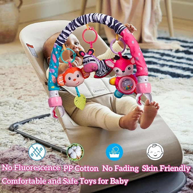 Crib Mobile for Girls, Baby Arch Mobile for Bassinet with Universal Clamps, Versatile Toy Bar for Bouncer Arch Toy 0-3 Months, Babies Gril Mobile Toys 0-6 Months Car Seat Stroller Toys