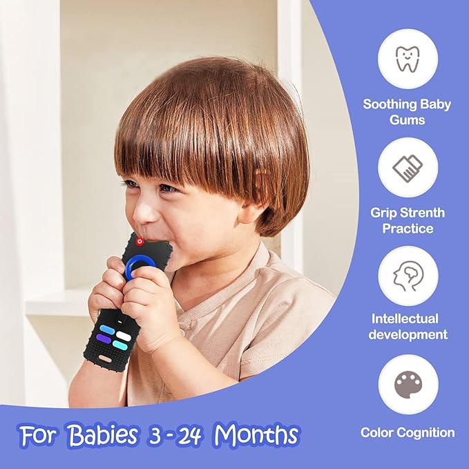 YAPROMO Baby Teething Toys,Reomte Teether Toys,Silicone Chew Toy for Babies 3+ Months, Remote Control Shape Teething Toy