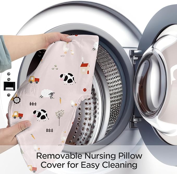 Little Grape Land Nursing Pillow for Breastfeeding, Breathable Breast Feeding Pillow and Positioner with Removable Cover for More Support, Tummy Time and Bottle Feeding Support Pillow, Pink Ranch