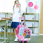 Girls Rolling Backpack, Cute Raccoon Roller Wheels Kids Bookbag - Wheeled Elementary School Bag - 3PCS Raccoon