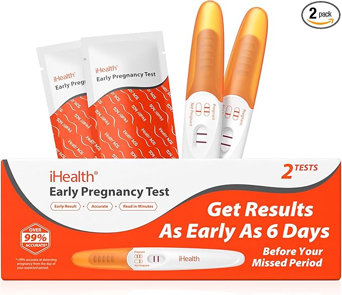 iHealth Early Pregnancy Test 2-Pack, Ultra-Sensitive Detection, Over 99% Accurate. Get Reliable Results 6 Days Before Your Missed Period. Easy at-Home HCG Fertility Test Kit, Individually Wrapped