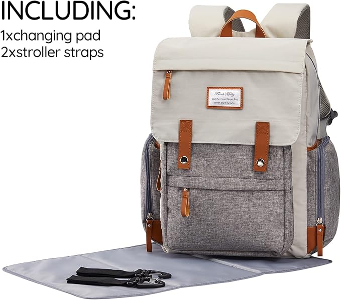 Frank Mully Diaper Bag Backpack Large Multifunction Travel Baby Bag for Mom Dad Cream White