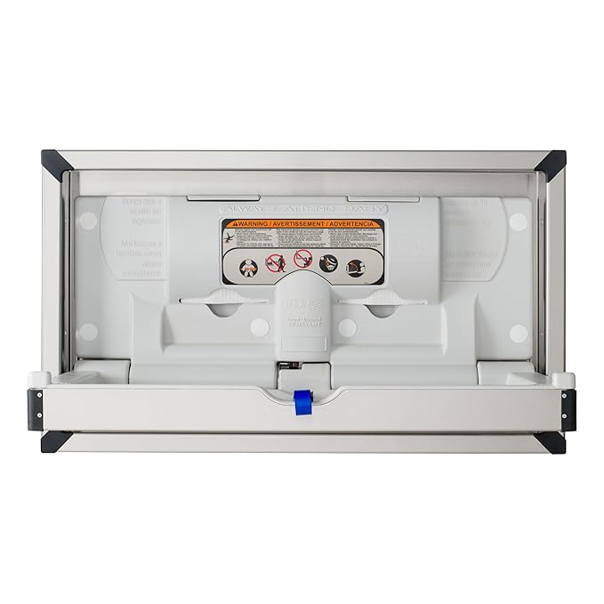 Foundations Horizontal Baby Diaper Changing Station with Recessed Mount, Stainless Steel Shell with Polyethylene Changing Table, Adjustable Safety Belt (100SSC-R)