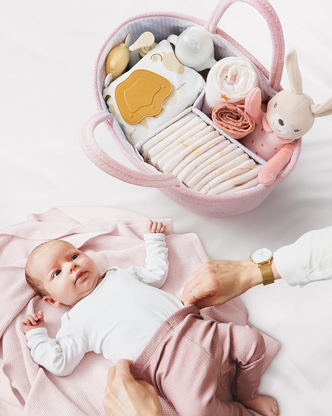 Maliton Baby Diaper Caddy Organizer, Cotton Rope Diaper Caddy Basket, Large Storage Basket for Newborn Boys and Girls, Gift for Baby Shower List, Newborn Essentials