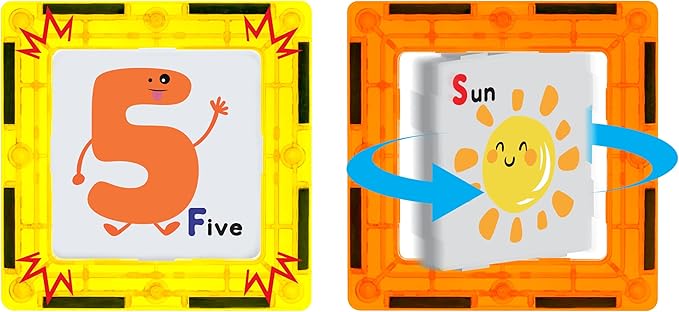 PicassoTiles Magnetic Building Blocks with Tiles and Click-in Educational Graphic Arts Magnet Construction Toy Set STEM Learning Playset Child Brain Development Stacking Playboard