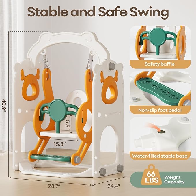 Mloong 12 in 1 Toddler Slide and Swing Set, Kids Slide for Toddlers 1-3 Years Old, Baby Playset Indoor Outdoor with Basketball Hoop Drawing Golf(Yellow & Green)(82×67×41in)