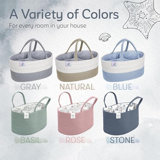 KiddyCare Diaper Caddy Organizer for Baby Nursery Basket with Handle Lid | Nursing bag with Changing Table Organizer Cart | Newborn Caddy | Blue PTRN X-Large