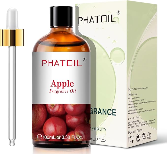 PHATOIL 3.38FL.OZ Apple Fragrance Oils for Aromatherapy, Essential Oils for Diffusers for Home, Perfect for Diffuser, Yoga, Skin Care, DIY Candle and Soap Making - 100ml