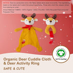 Organic Cotton Stuffed Animal Rattle Baby Toys, Plush Deer Cuddle Cloth and Hand Grip Ring Rattles Plush Toy Set for Newborns Infant Boys Girls, 2 PCS