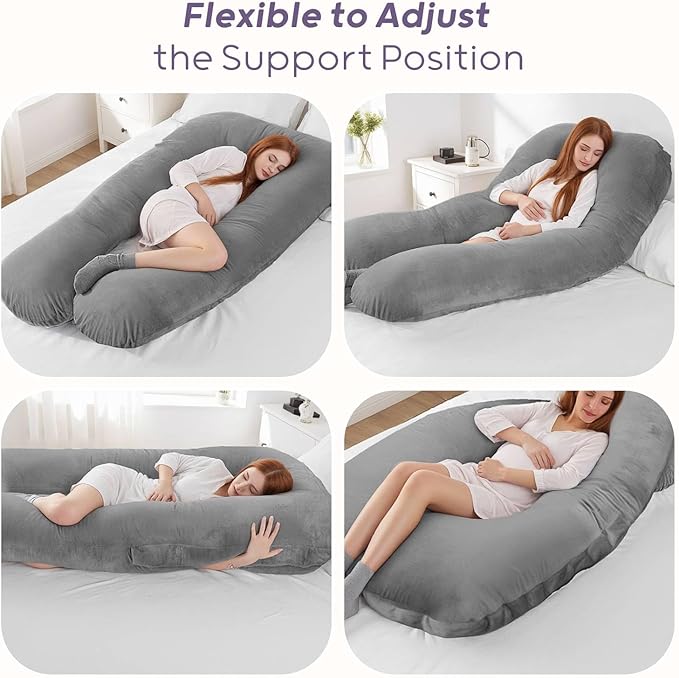 Nuliie Pregnancy Pillow for Sleeping, U Shaped Full Body Pillow Pregnancy Pillows, Maternity Pillow Support for Back, HIPS, Legs for Pregnant Women, with Washable Velvet Cover (Grey)