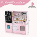 HONEY JOY Kids Kitchen Playset, Wooden Little Chef Pretend Toy Kitchen Set w/Chalkboard, Telephone, Utensils, Oven, Microwave, Sink, Storage, Play Kitchen for Toddlers Boys Girls, Pink Flower