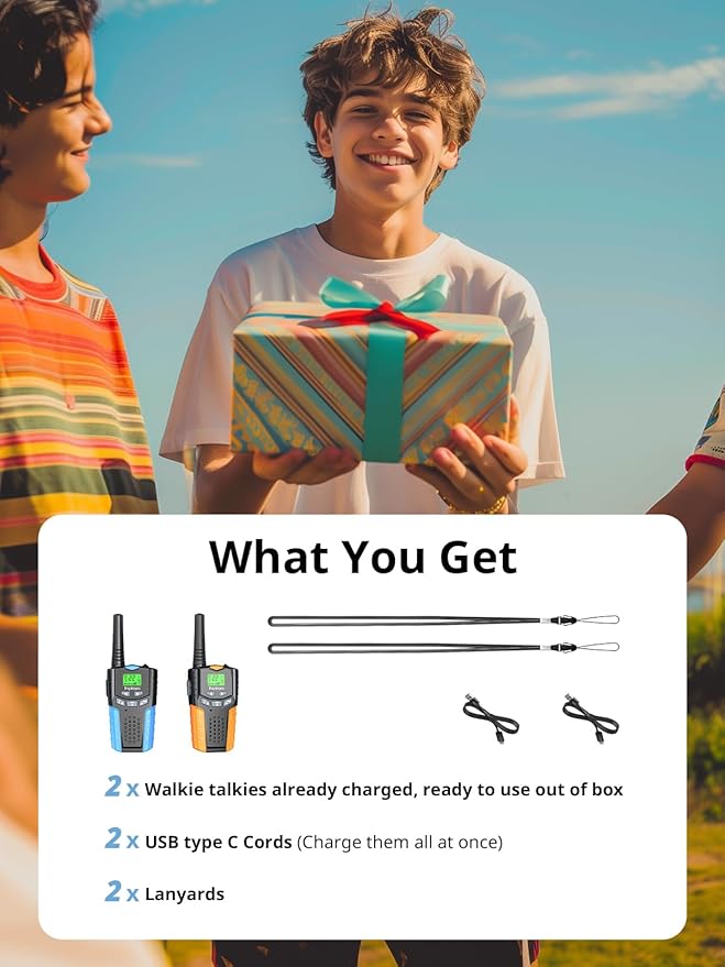 Walkie Talkies for Kids Rechargeable,Toys for Boys and Girls Ages 3-12, 2 Pack Long Range 2-Way Radios, Birthday Gifts,Christmas Stockings, Outdoor Play, Family Games, Hiking Camping Gear