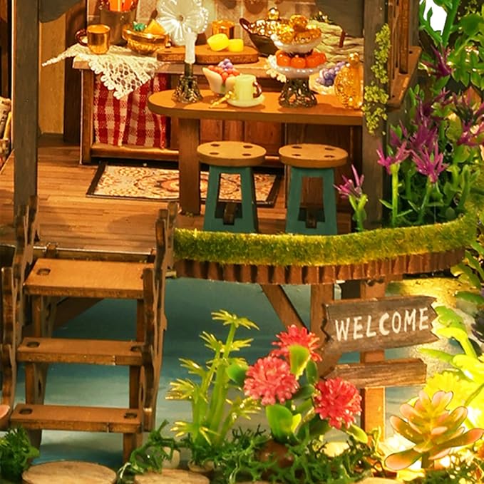 Lannso DIY Dollhouse Miniature Kit, Doll House Kit, Mini Handmade Wooden Dollhouse Toys for Adult Gift (EA002)