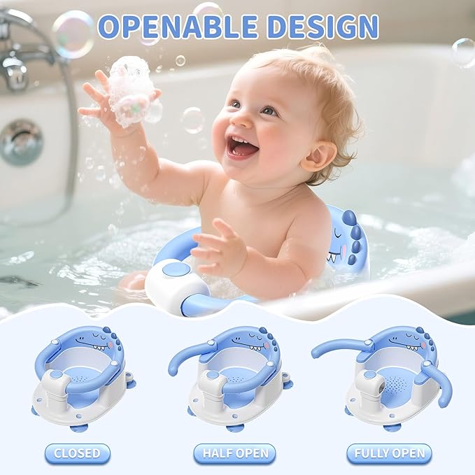 TPN Baby Bath Seat for Babies 6 Months & Up, Non-Slip Toddler Bath Seat with 5 PCS Waterproof Emoji Stickers, Portable Infant Bath Seat for Baby(Blue)