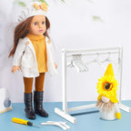 Civaner 22 Pcs Doll Garment Rack with Wooden Clothes Hanger for 18 Inch Girl Doll Clothes Mini Hangers Wardrobe Furniture Accessories for Dollhouse Baby Shower Supplies (White)