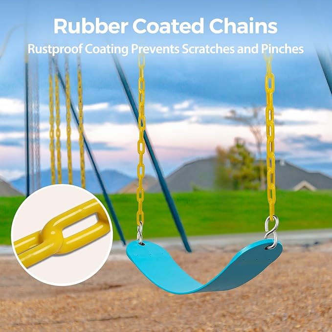 PACEARTH 2 Pack Swings Seats Holds 660lbs with 68.9 inch Anti-Rust Chains Plastic Coated 23.6 inch Tree Hanging Straps and Locking Buckles Playground Swing Set Accessories Replacement (Sky-Blue)