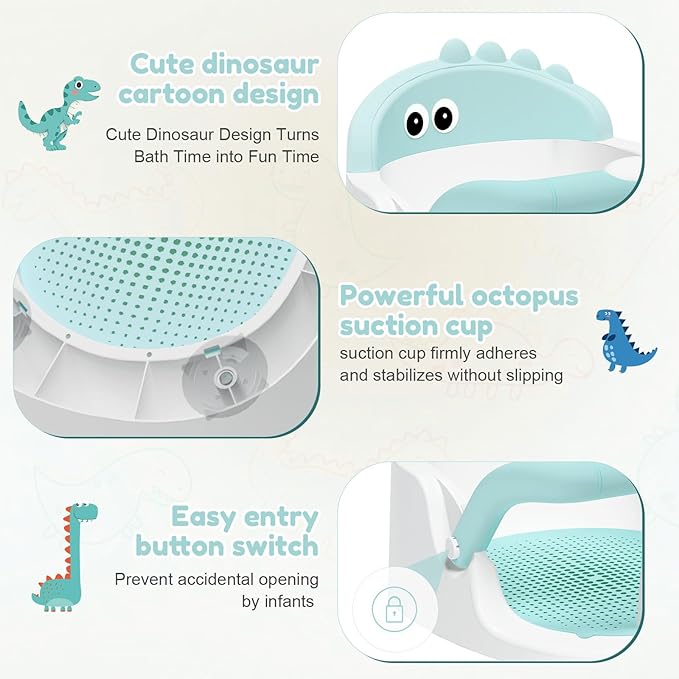 Baby Bath Seat for Babies 6 Months & Up Sitting Up, Non-Slip Baby Bath Chair with Suction Cup, Safe and Comfortable Portable Infant Bath Seat for Bathroom, Bathtub Tub, Easy to Clean (Green)