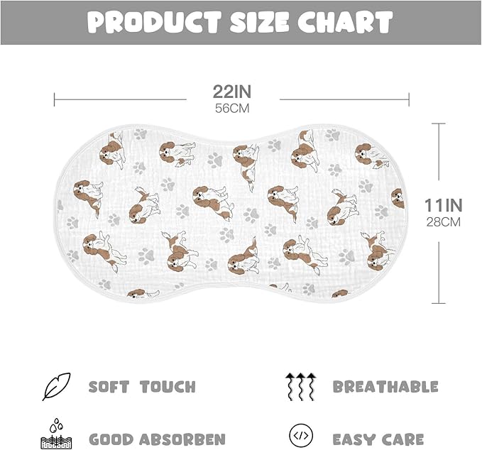 2 Pack Muslin Burp Cloths Cavalier Dogs Paw White Cotton Baby Burp Cloths Absorbent Burping Cloth Soft Spit Up Rags for Newborn Must Haves 22x11 Inch