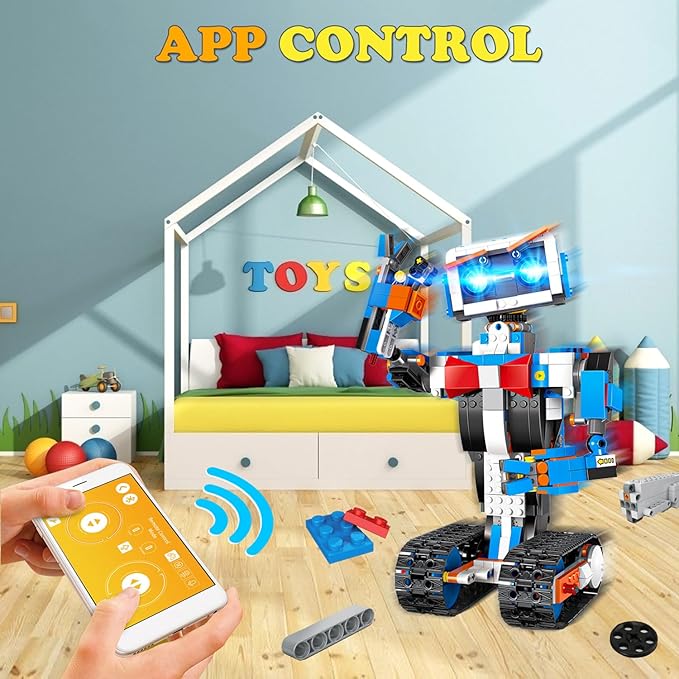 okk Robot Building Toys for Boys, STEM Projects for Kids Ages 8-12, Remote & APP Controlled Engineering Learning Educational Coding DIY Building Kit Rechargeable Robot Toy Gifts for Girls