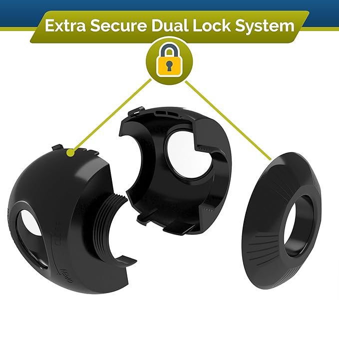 Door Knob Safety Cover for Toddlers (6 Pack) Hard-to-Remove Dual-Lock Door Handle Covers for Toddlers - Reusable Baby Proof Door Knob Locks - Installs Easily, No Tools Needed (Black)