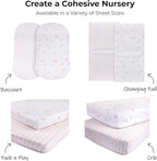Ely’s & Co. Crib Sheets, Baby Girl Fitted Crib Mattress Sheet Set, 2 Pack, 100% Jersey Knit Cotton, Infant and Toddler Nursery Bedding, Pink Butterfly + Stripes Print, 28” x 52”