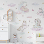 Unicorn Wall Decals by Lipastick - Vibrant Glitter Moon, Stars, Cloud Stickers for Girls Bedroom, Baby Nursery, Kids Room, Birthday Party Decor Art- Wall Stickers for Girls Room