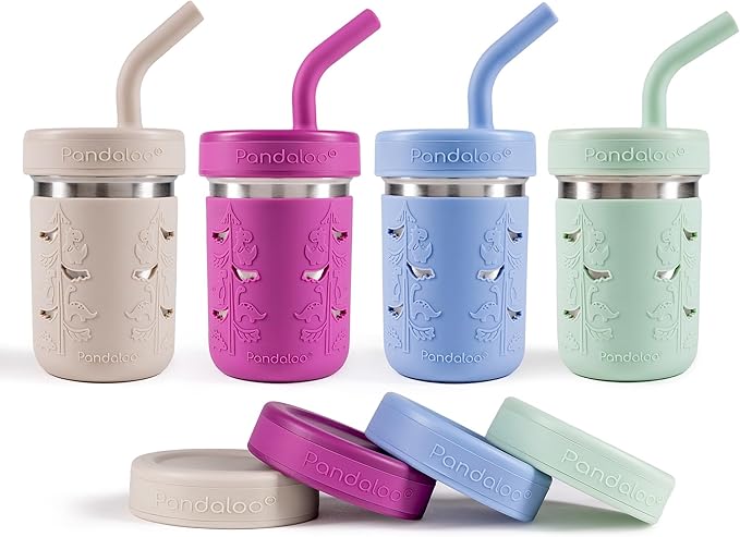 Pandaloo® Smoothie Cups for Kids - Stainless Steel Toddler Tumbler with Straw, Sippy Cup for Smoothies - BPA-Free, Toddler Snack Cups, 10 oz