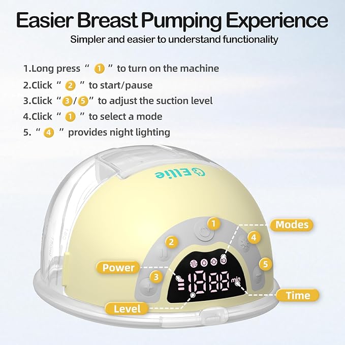 Ellie Wearable Hands Free Breast Pump, Portable Breastfeeding Pump w/Soft Double-Sealed Flange, Anti-Backflow & Leakproof Design, Ultra-Slim and Quiet, 4 Modes 9 Levels, Smart Nightlight, 2 Pack
