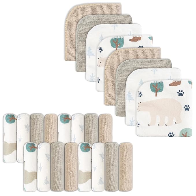 softan Baby Washcloths, 24Pack Baby Wash Cloths Extra Soft & Ultra Absorbent, Baby Towels Face Towel Unisex for Boys Girls Face & Body, Washclothes Gentle on Sensitive Skin, 9''x 9'' Bear