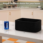 4 Pack Small Storage Shelf Baskets for Organizing, Mini Woven Rope Storage Bins for Towels, Cute Decorative Closet Organizer，Baby Nursery, Gift Empty Baskets -13''Lx8.66''Wx5.11''H-Black