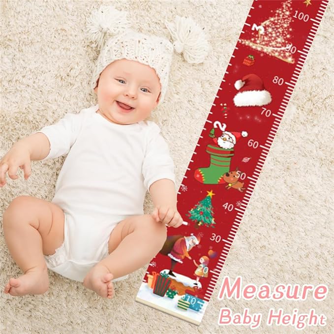 Christmas Decorations, Growth Chart for Wall, Height Chart for Kids, Xmas Nursery Decor, Hanging Ruler Wall Decor, Baby Room Decor, Christmas Gifts for Boys Girls - 76.7 x 7.9 inch with Black Wood