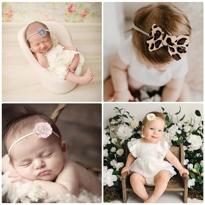 Baby Girl Headbands with Bows Soft Nylon Newborn Toddler Hairbands Handmade Baby Hair Accessories for Infant Girls Kids