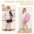 Corduroy Backpack Kids Backpack for Girls School Bags for Middle School Students Book Bag for Elementary Primary Kawaii Ita Backpack, Beige Strawberry