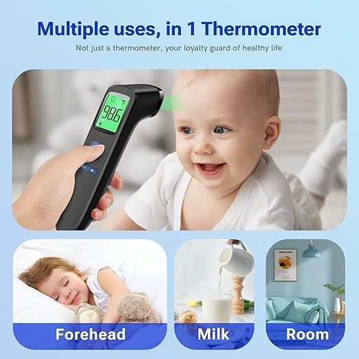 Forehead and Ear Thermometer for Adults and Kids, Fast Accurate Thermometer with Fever Alarm, 1S Reading & Silent Mode, Easy to Use for Baby, Kids & Elderly (Black)