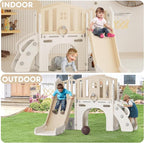 YUFU 8 in 1 Toddler Slide Set, Kids Slide for Toddlers Age 1-3, Toddler Playset with Climber, Basketball Hoop and Ball, Outdoor Indoor Playground for Toddlers 1-3 (Beige+Coffee)