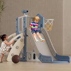 XJD 5 in 1 Toddler Slide, Kids Slide for Toddlers Age 1-3, Outdoor Indoor Playset for Toddlers with Basketball Hoop and Ball, Storage Space and Non-Slip Steps Telescope (Blue)