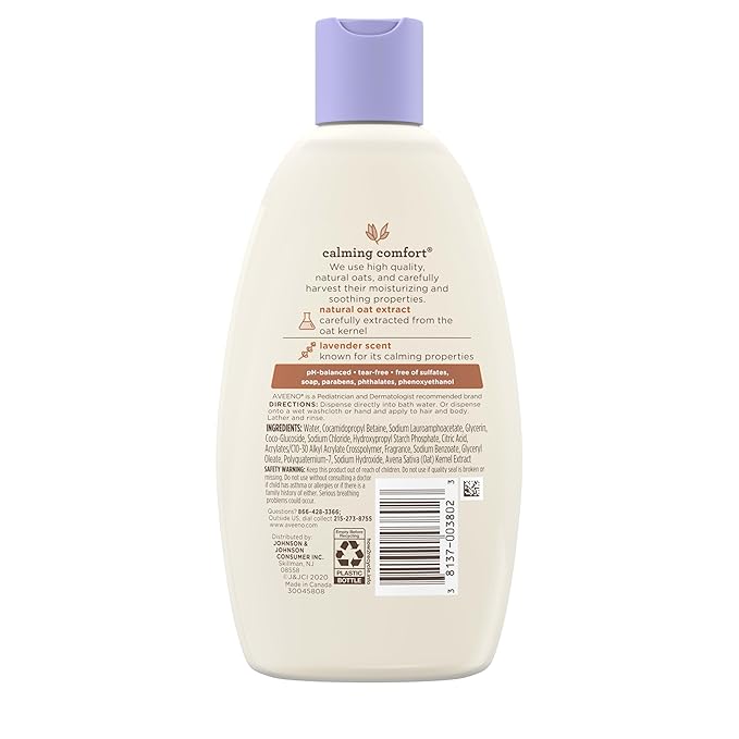 Aveeno Baby Calming Comfort Bath & Wash with Relaxing Lavender & Vanilla Scents & Natural Oat Extract, Hypoallergenic & Tear-Free Formula, Paraben-, Phthalate- & Soap-Free, 8 fl. Oz