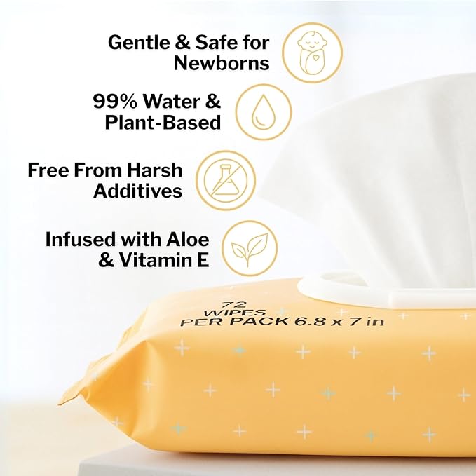 McKesson Baby Wipes, Baby Powder Scent (1 Pack, 72 Wipes) - Aloe & Vitamin E, 99% Water, Flip-Top Lid, Wipes for Sensitive Skin & Diaper Rash, 6.8 in x 7 in, 72 per pack