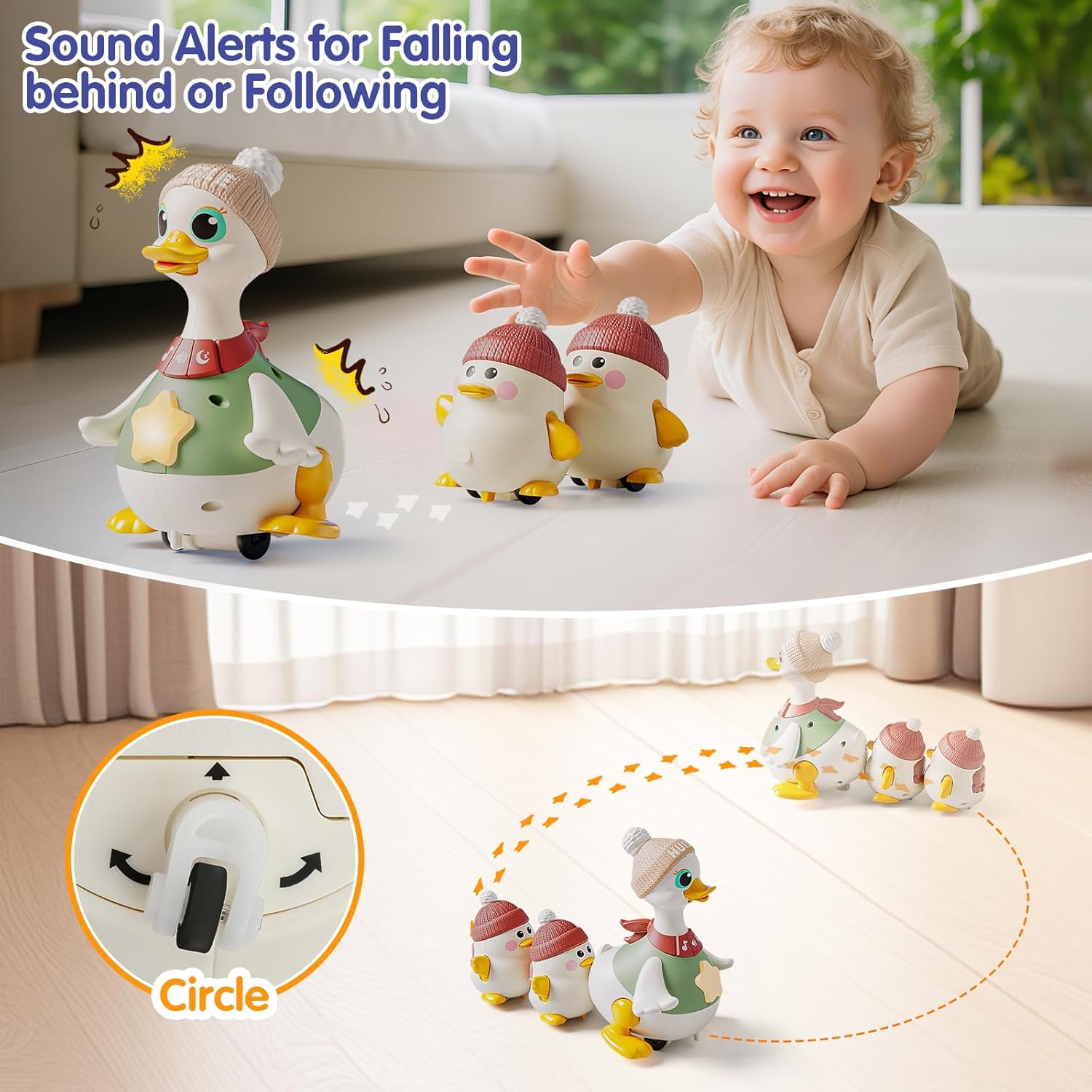 HOLA Baby Toys 6-12 Months Musical Dancing Duck Toy Set with Mama and Babys Tummy Time Toys, Crawling and Interaction Modes 1 Year Old Girl Boy Baby Easter Gifts Stocking Stuffers