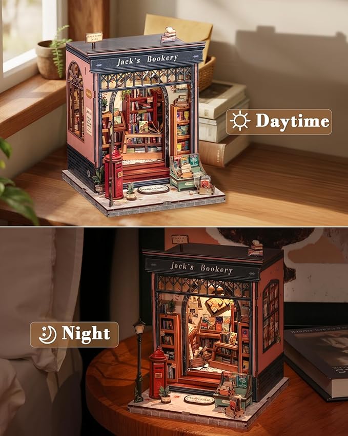 CUTEBEE Book Nook Kit - DIY Miniature House Dollhouse Kit for Adults and Teens, Booknook Tiny House Bookstore Library Bookshelf Decor 3D Wooden Puzzle, Gifts for Family, Friends (Jack’s Bookery)