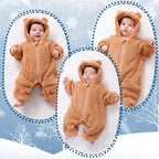 Newborn Baby Bear Outfit Suit Girls Boys Fleece Jumpsuit Romper Hooded Winter Snowsuit Clothes