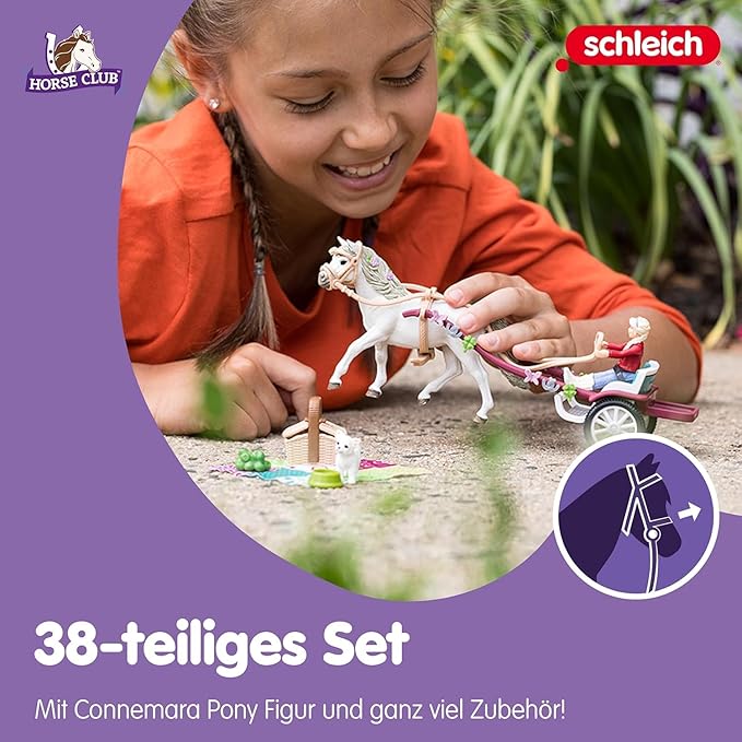 Schleich Horse Club - 32PC Horse and Carriage Picnic Playset - With Pony, Toy Dog, Action Figure and More - Interactive Play for Kids Ages 5+