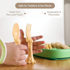 Made in USA Spoon la la Toddler Utensils Set (2 Pack) & Board Book - Spoon & Fork for Kids, Self-Standing 3D Ergonomic Cat & Dog Handles, BPA-free, Dishwasher Safe Baby Silverware (Yellow)